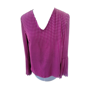 Banana Republic Sz S Geometric shape V-Neck Pleated Cuffs Merlot & Blush Blouse